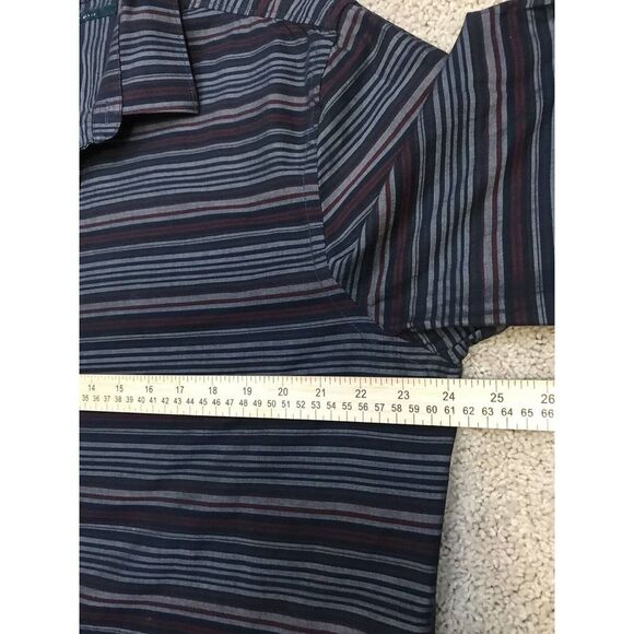 Perry Ellis Mens Button Down Shirt Dress Shirt Size XL Striped Dark Long Sleeve - Picture 3 of 9